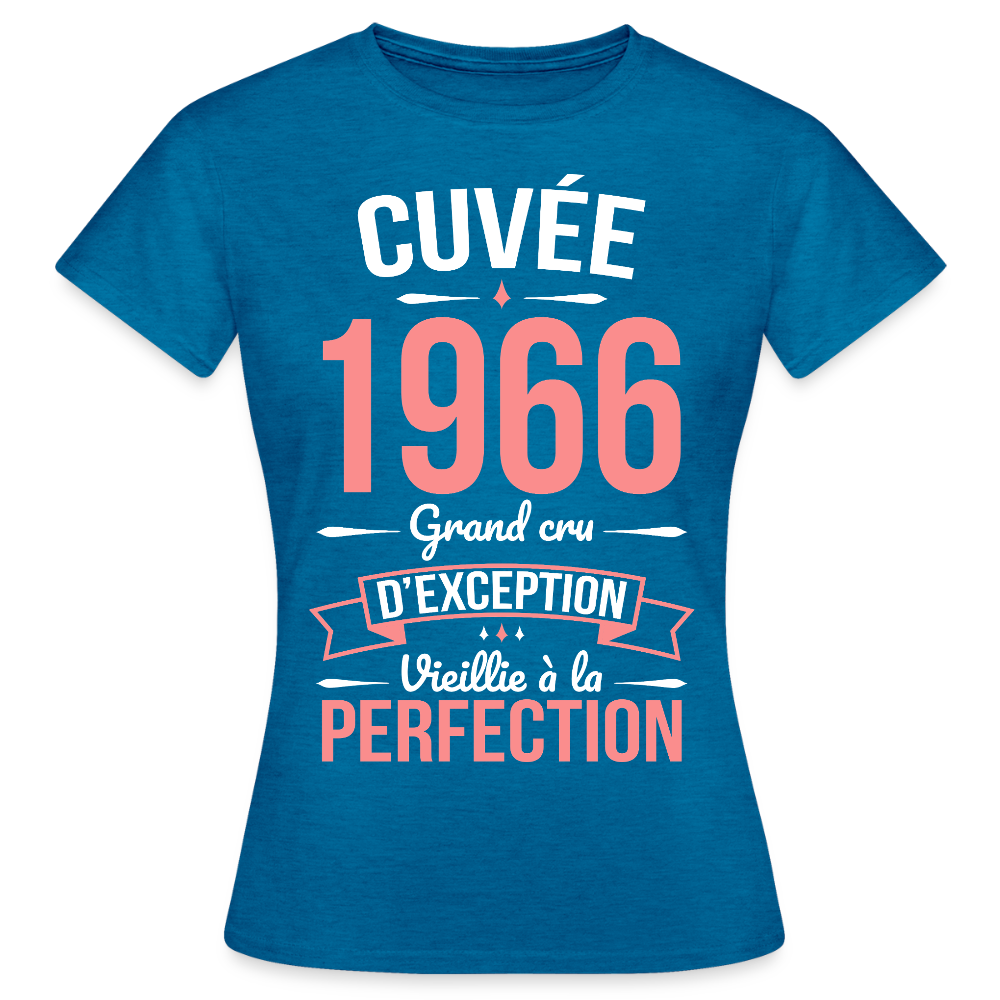 T-shirt anniversaire femme 60 ans – Cuvée 1966, Grand cru d’exception - bleu saphir antique chiné