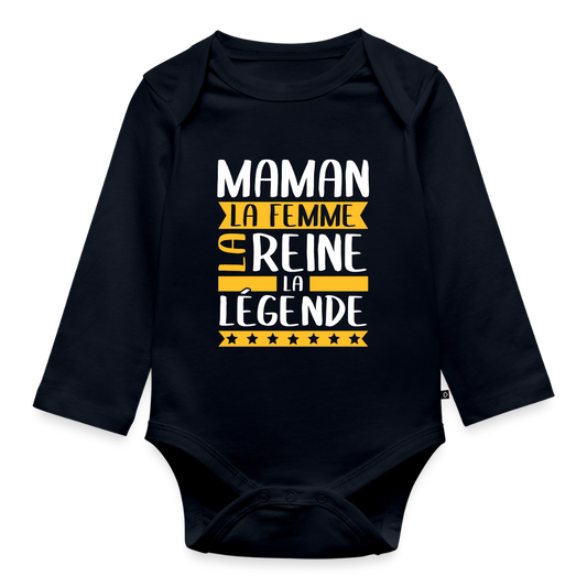 Body bébé bio manches longues - Maman, la femme, la reine, la légende - bleu marine