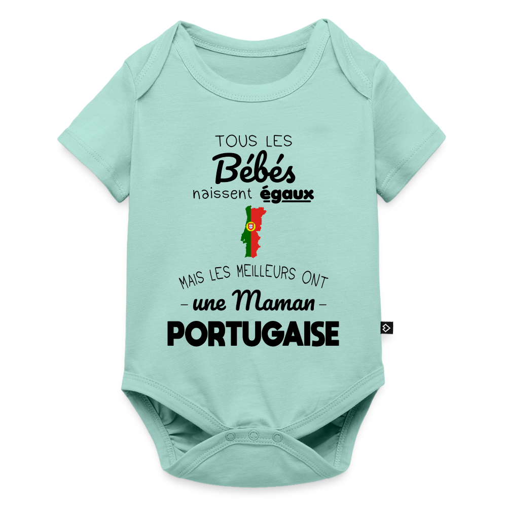 Body Bébé bio manches courtes - Les Meilleurs Ont Une Maman Portugaise - menthe 