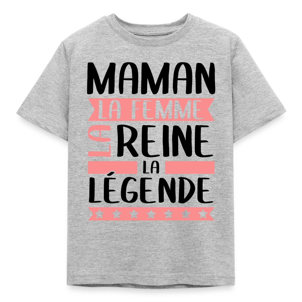 T-shirt enfant coloris clair motif rose - Maman, la femme, la reine, la légende - gris chiné