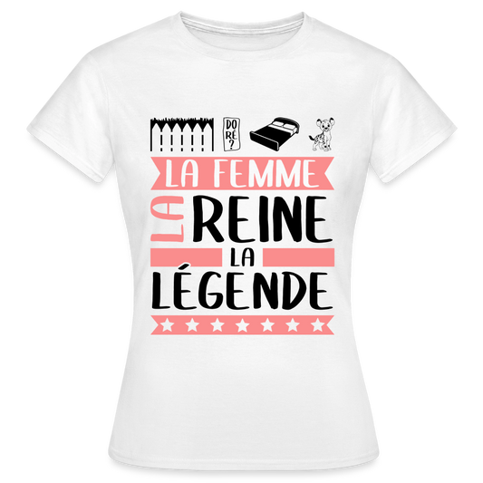 T-shirt femme coloris clair Emilienne rébus – La femme, la reine, la légende - blanc