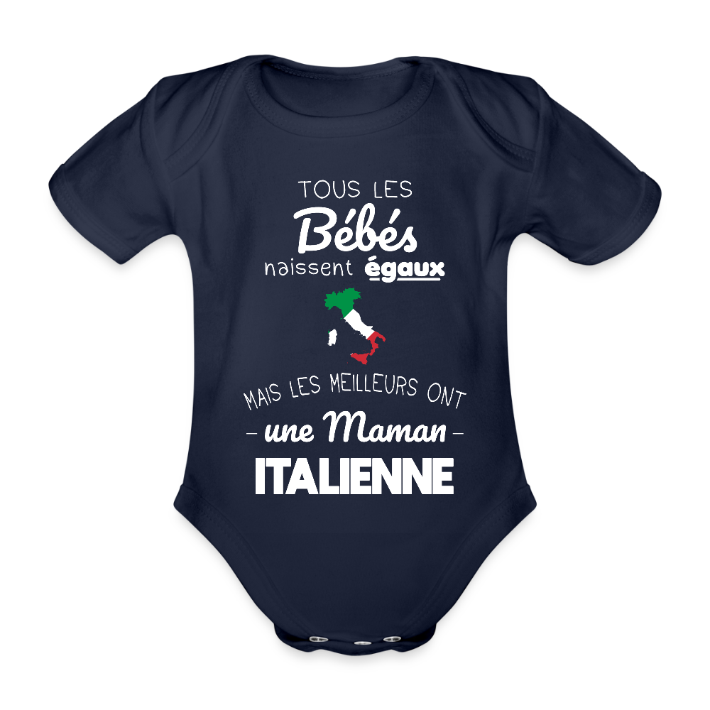 Body Bébé bio manches courtes - Les Meilleurs Ont Une Maman Italienne - marine foncé