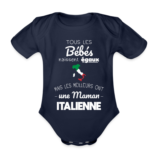 Body Bébé bio manches courtes - Les Meilleurs Ont Une Maman Italienne - marine foncé