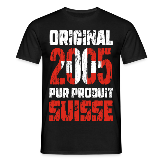 T-shirt Homme - Anniversaire 20 Ans - Original 2005 - Pur produit Suisse - noir