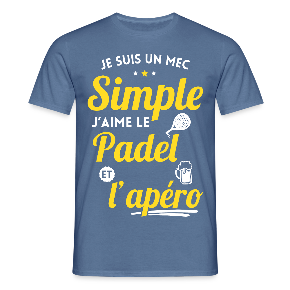 T-shirt Homme - J'aime le  padel et l'apéro - bleu pigeon 