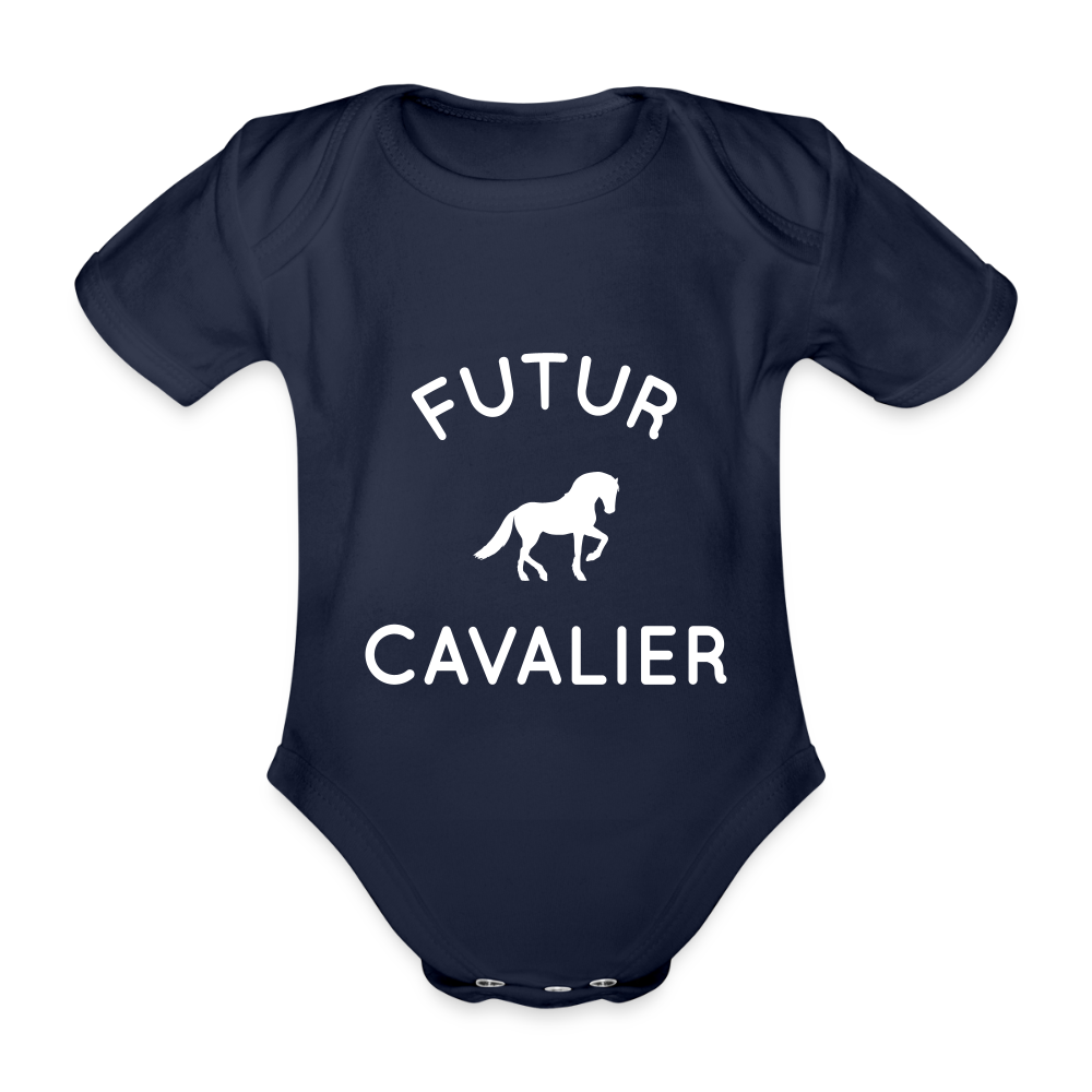 Body Bébé bio manches courtes - Futur cavalier - marine foncé