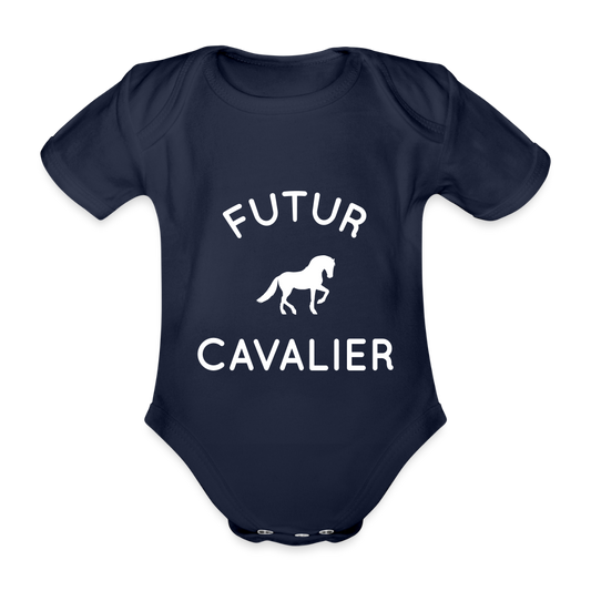 Body Bébé bio manches courtes - Futur cavalier - marine foncé