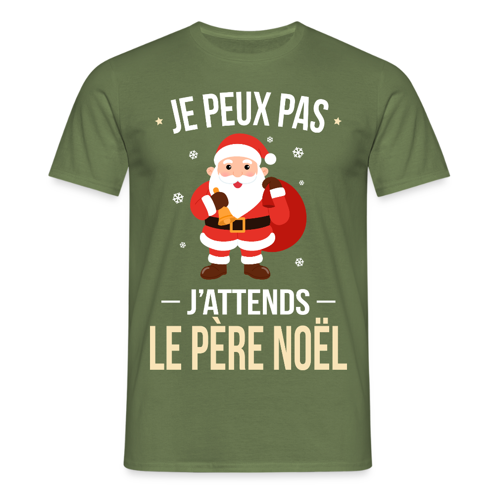 T-shirt homme Noël – Je peux pas, j’attends le Père Noël – Cadeau drôle et festif - vert militaire