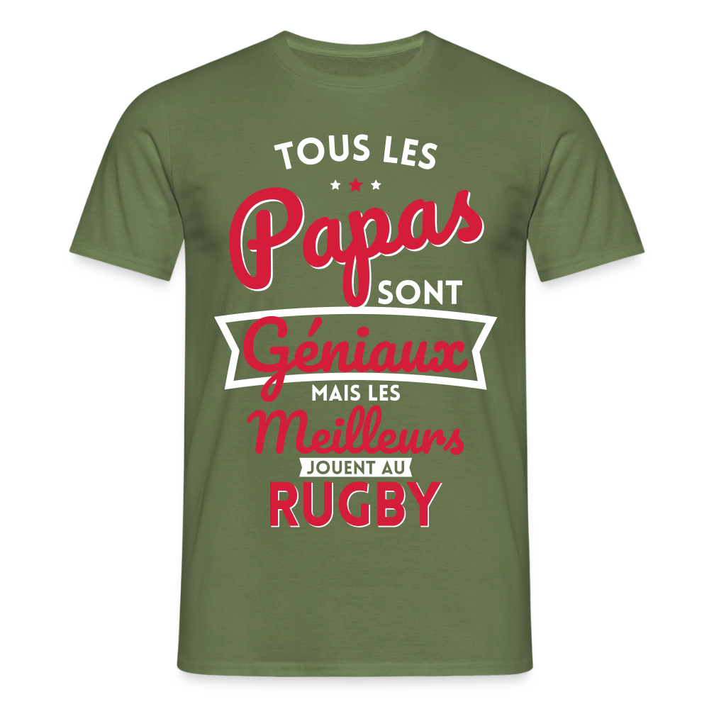 T-shirt Homme - Papas géniaux - Les meilleurs jouent au rugby - vert militaire