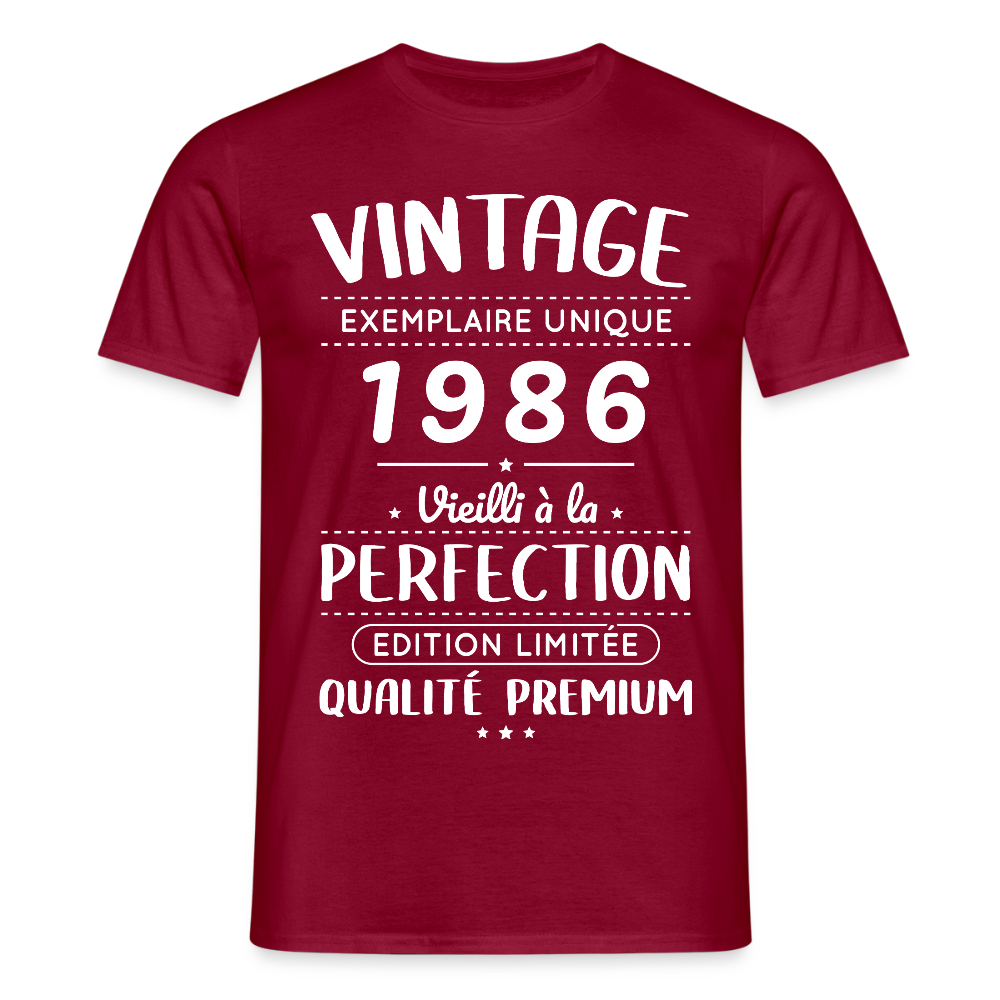 T-shirt anniversaire homme 40 ans – Vintage 1986 – Perfection - rouge brique