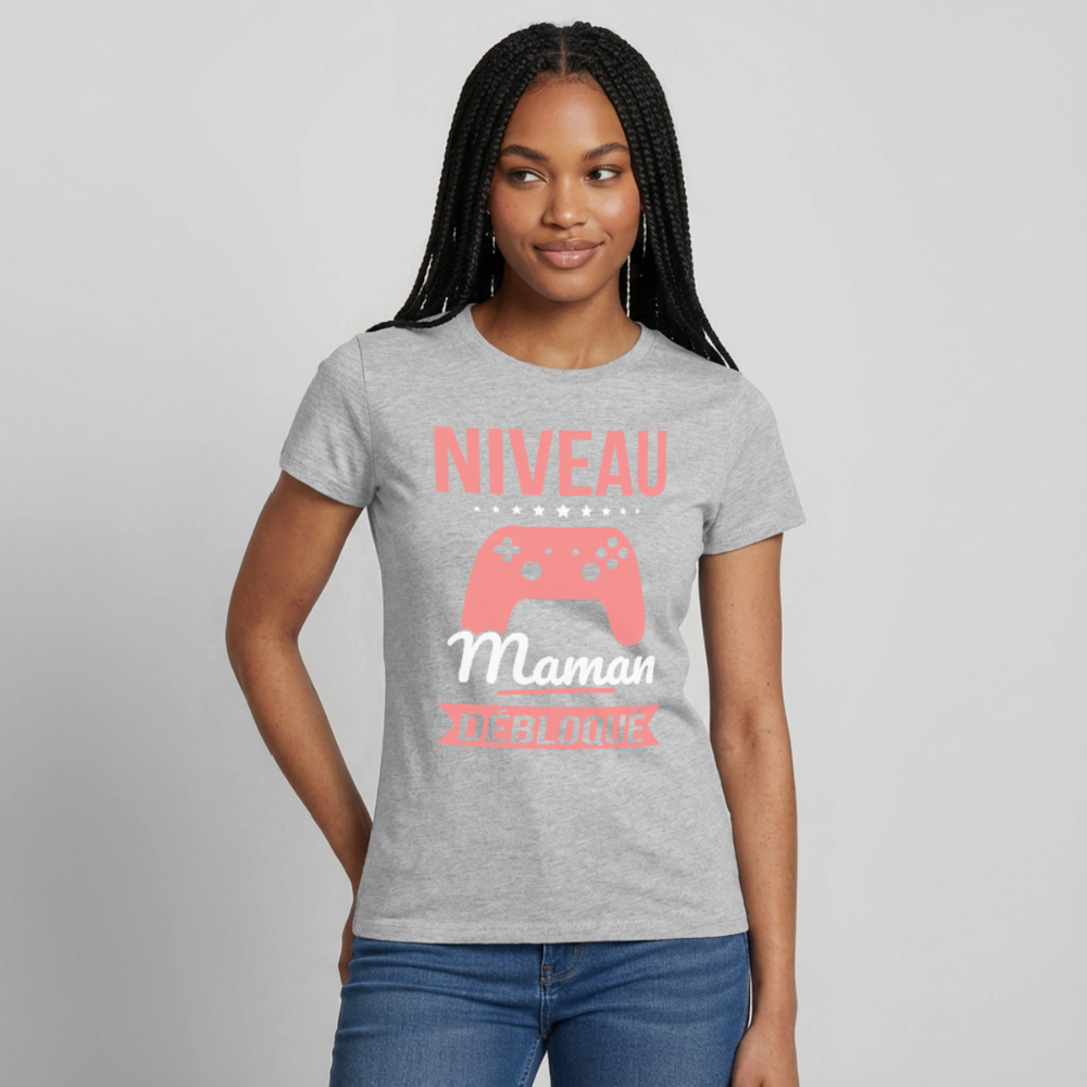 T-shirt femme - Niveau maman débloqué - gris chiné