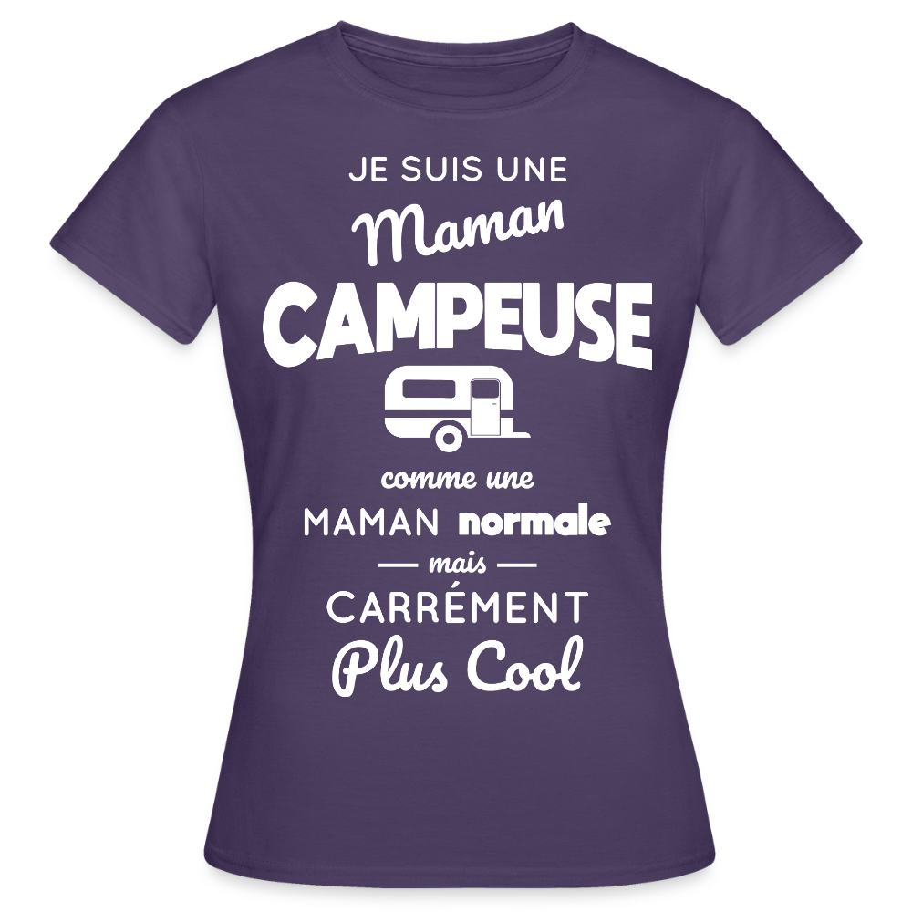 T-shirt Femme - Maman campeuse plus cool - violet foncé