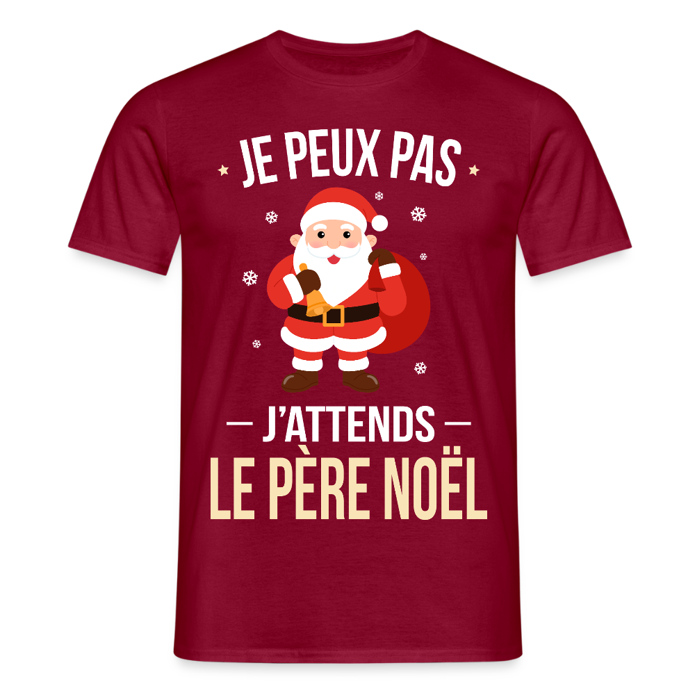 T-shirt homme Noël – Je peux pas, j’attends le Père Noël – Cadeau drôle et festif - rouge brique