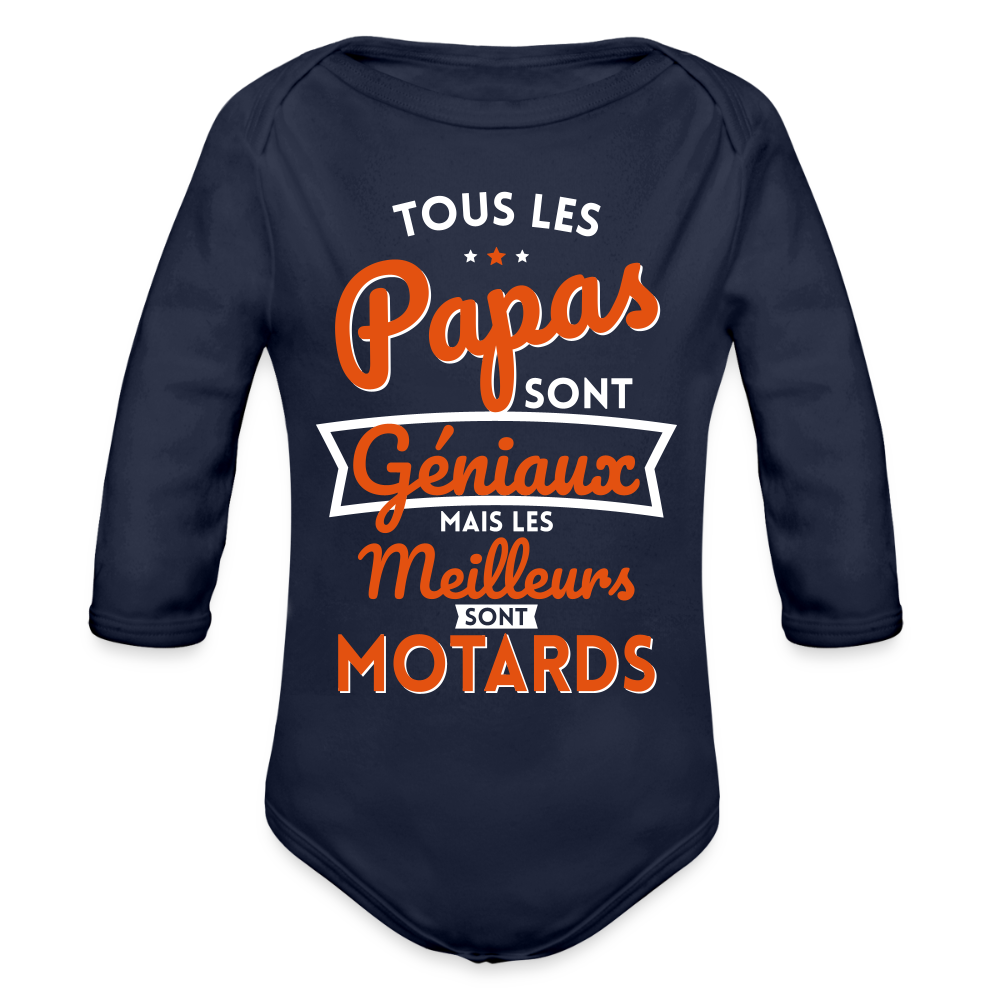Body Bébé bio manches longues - Papas géniaux - Les meilleurs sont motards - marine foncé