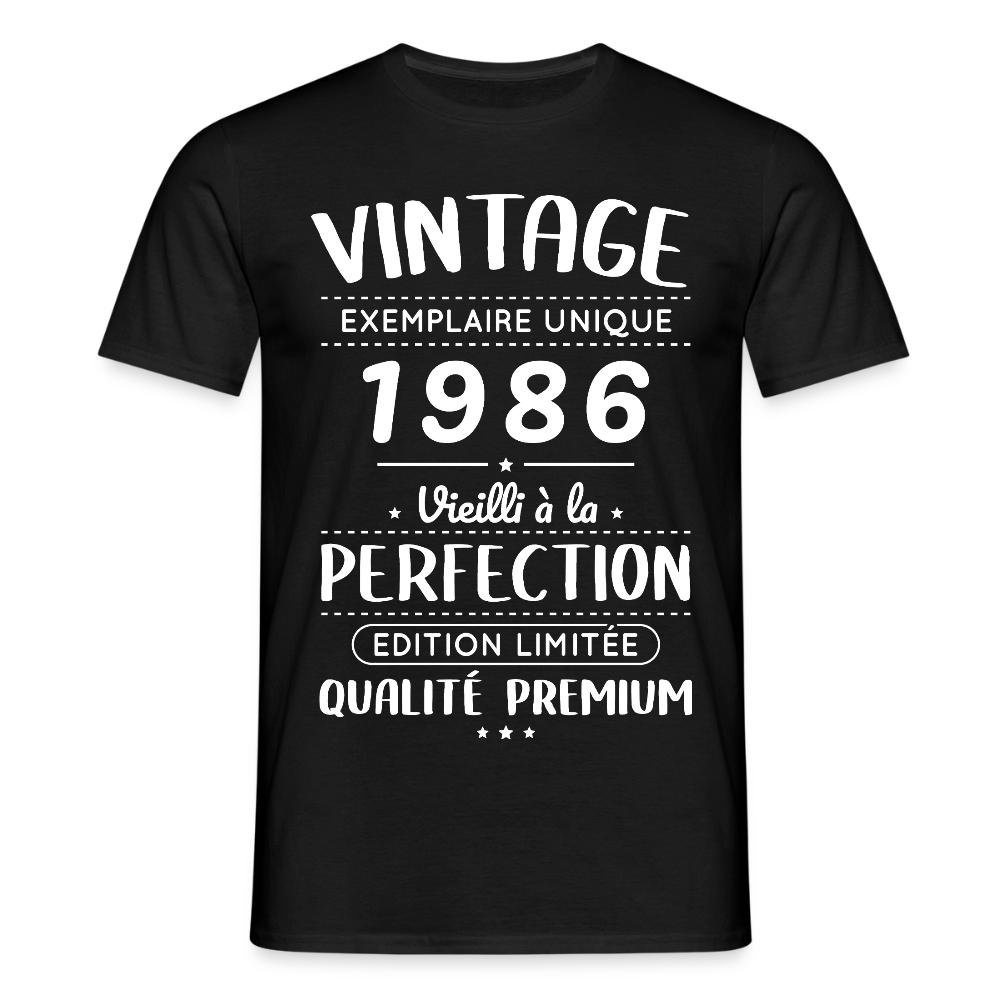 T-shirt anniversaire homme 40 ans – Vintage 1986 – Perfection - noir