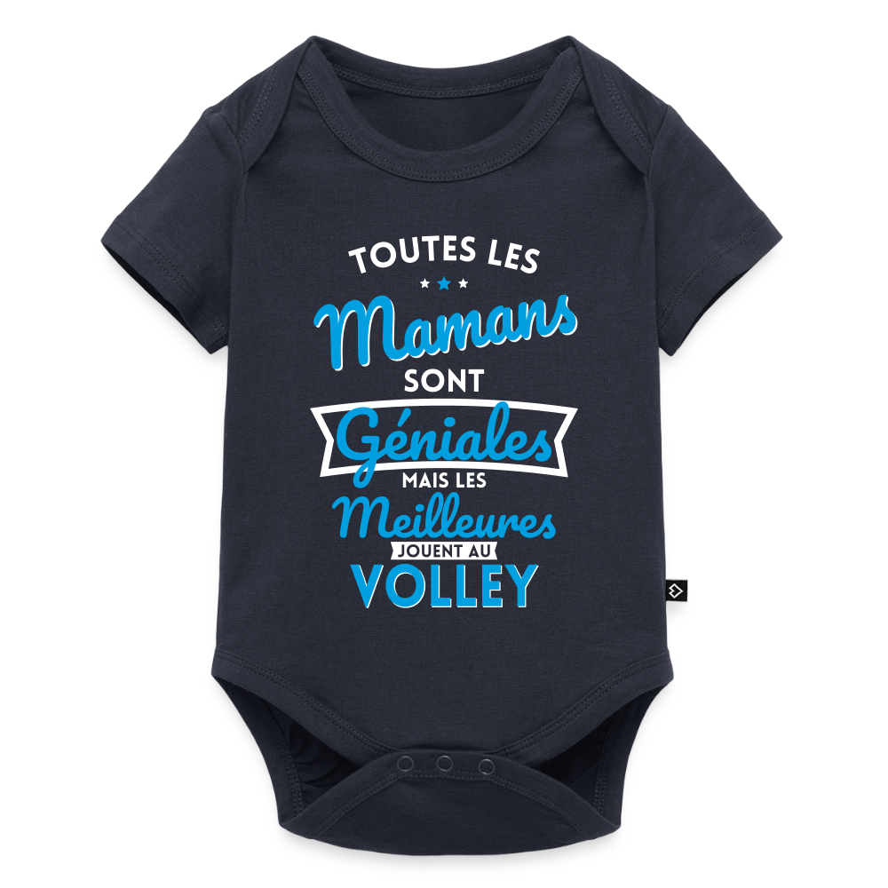 Body Bébé bio manches courtes - Mamans géniales - Les meilleures jouent au volley - bleu marine