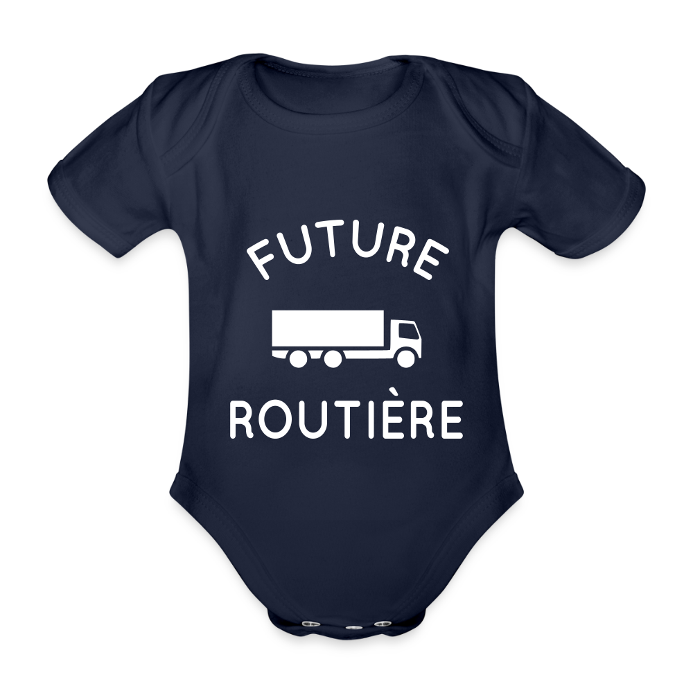 Body Bébé bio manches courtes - Future routière - marine foncé