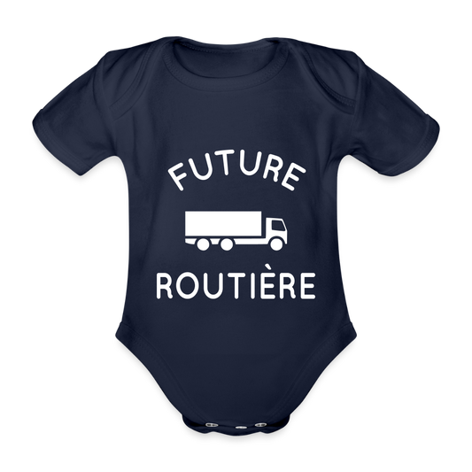 Body Bébé bio manches courtes - Future routière - marine foncé