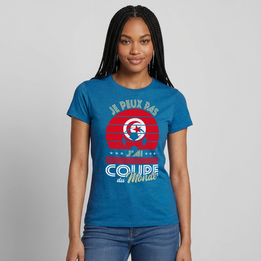 T-shirt Femme - Je peux pas j'ai Coupe du Monde - Tunisie - bleu saphir antique chiné
