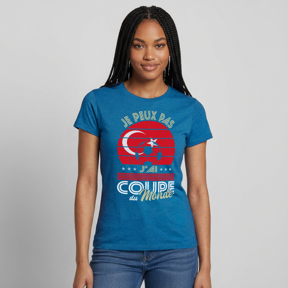 T-shirt Femme - Je peux pas j'ai Coupe du Monde - Turquie - bleu saphir antique chiné