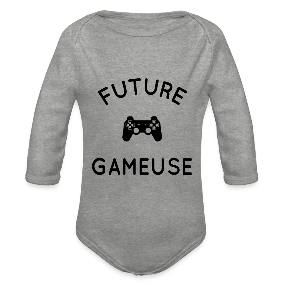Body Bébé bio manches longues - Future gameuse - gris chiné