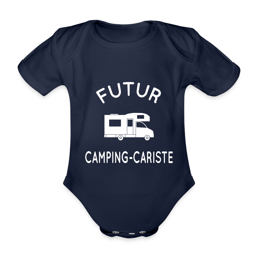 Body Bébé bio manches courtes - Futur camping-cariste - marine foncé