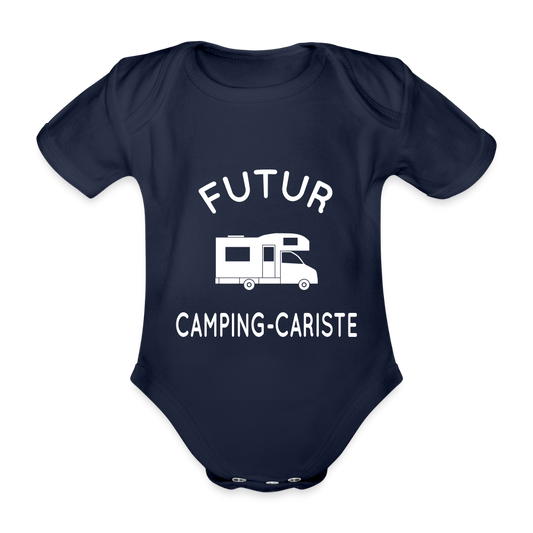 Body Bébé bio manches courtes - Futur camping-cariste - marine foncé