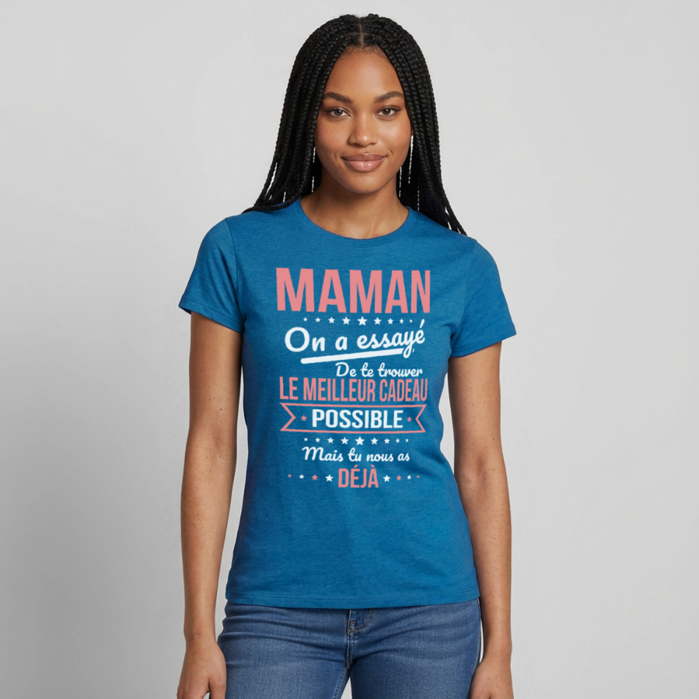 T-shirt femme maman humour - Cadeau fête des mères - bleu saphir antique chiné