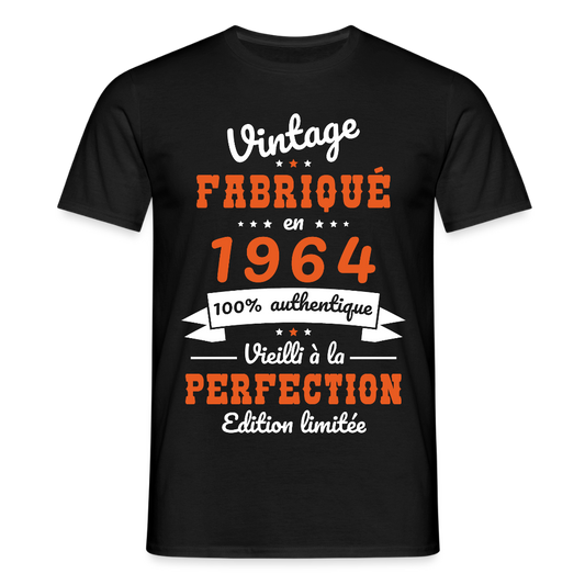 T-shirt Homme - Anniversaire 61 Ans - Vintage Fabriqué en 1964 - noir