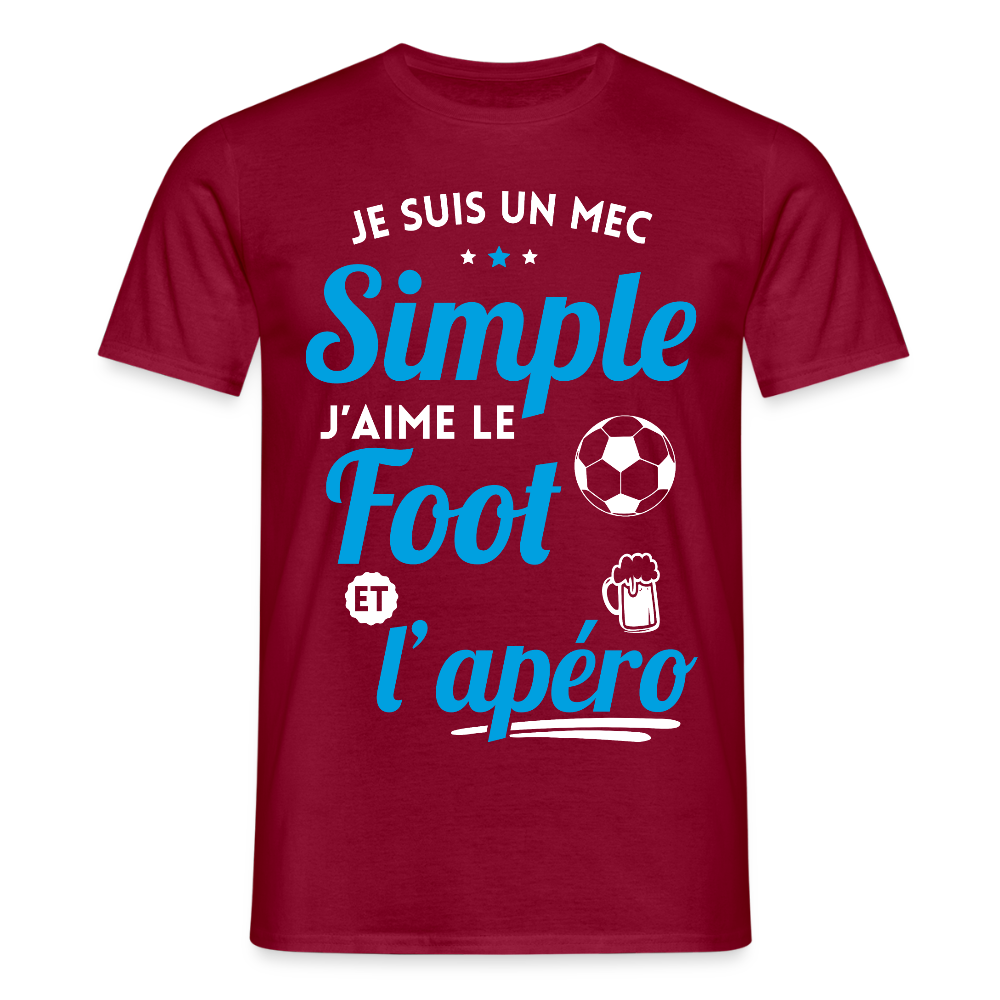 T-shirt Homme -  J'aime le foot et l'apéro - rouge brique
