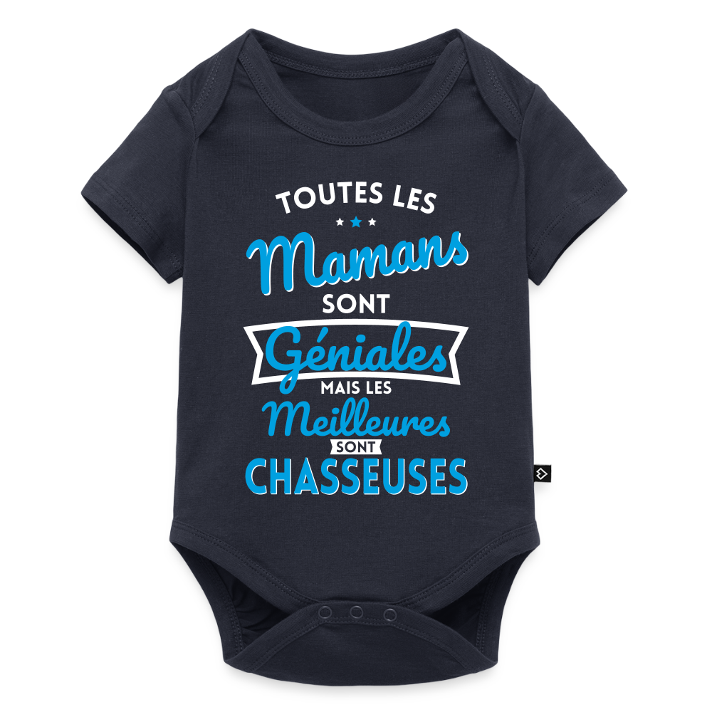 Body Bébé bio manches courtes - Mamans géniales - Les meilleures sont chasseuses - bleu marine