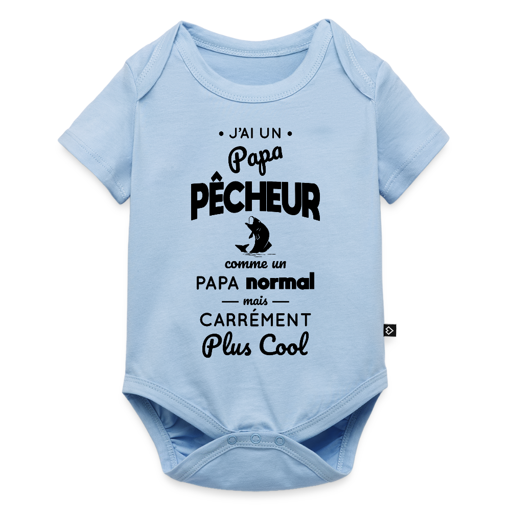 Body Bébé bio manches courtes - J'ai un papa pêcheur - bleu clair