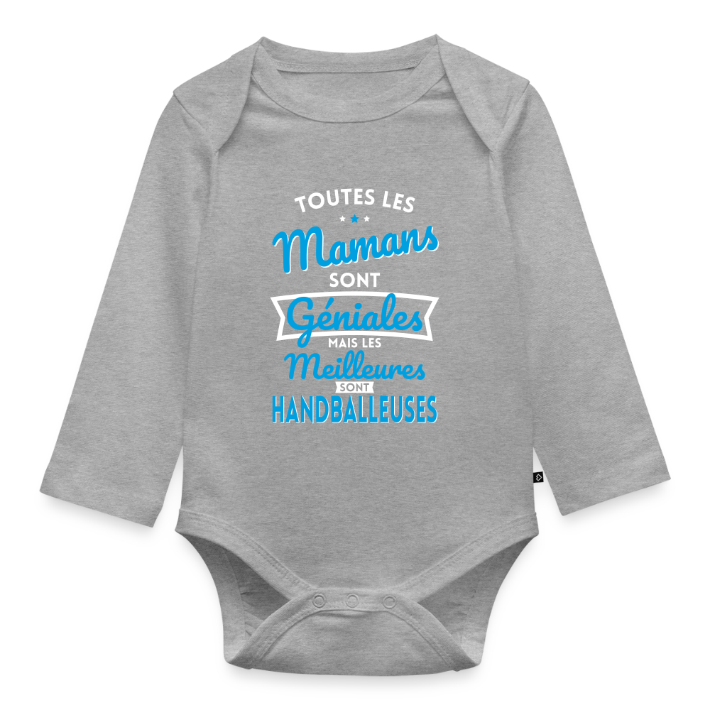 Body Bébé bio manches longues - Mamans  géniales - Les meilleures sont handballeuses - gris chiné