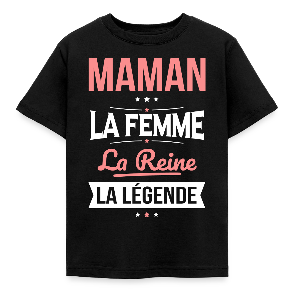 T-shirt enfant motif rose - Maman, femme, reine, légende - noir