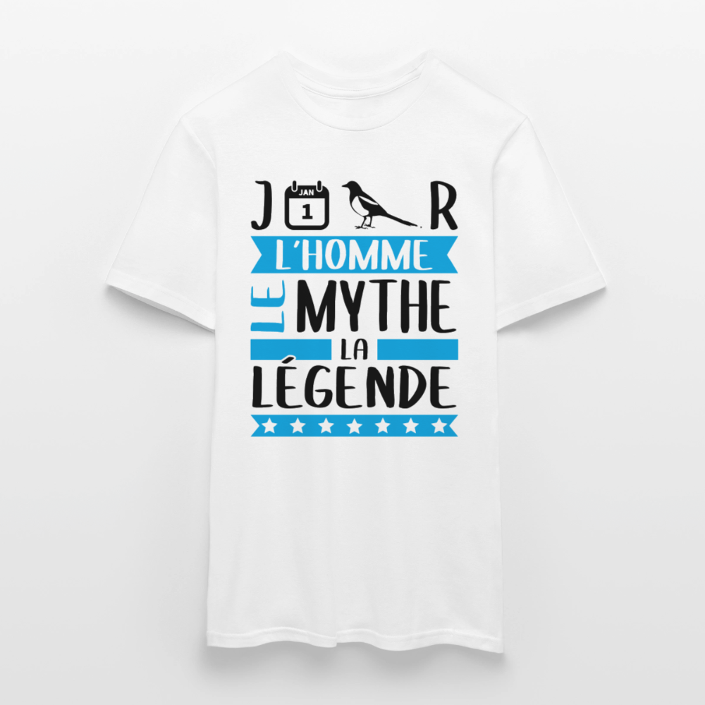 T-shirt homme coloris clair Jean-Pierre en rébus – L’homme, le mythe, la légende - blanc
