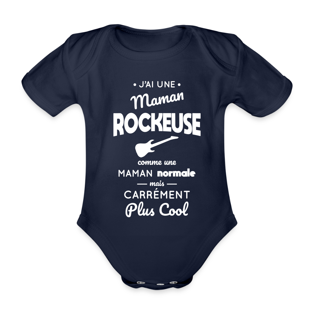 Body Bébé bio manches courtes - J'ai une maman rockeuse - marine foncé