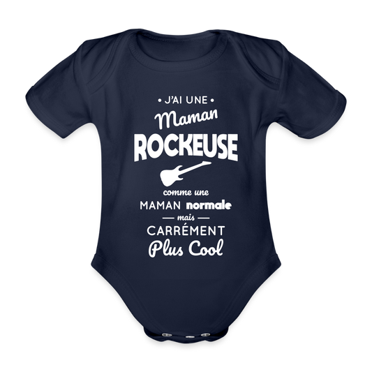 Body Bébé bio manches courtes - J'ai une maman rockeuse - marine foncé