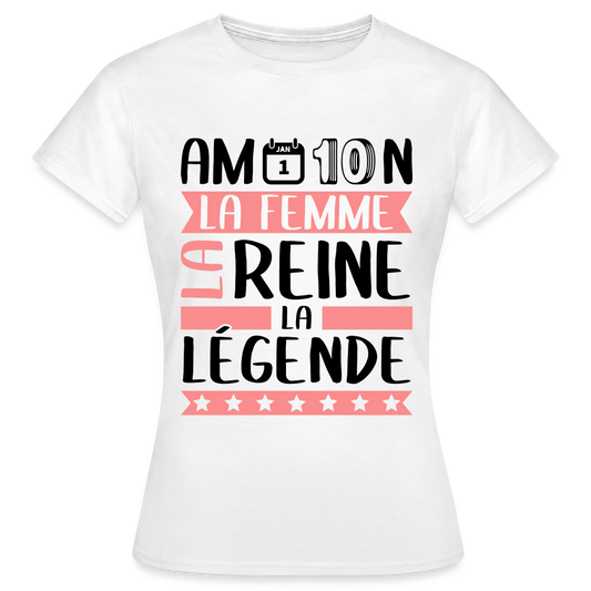 T-shirt femme coloris clair Amandine rébus – La femme, la reine, la légende - blanc
