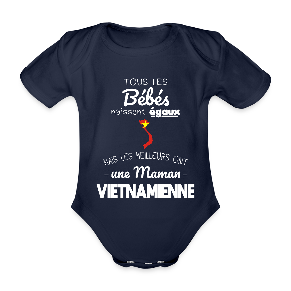 Body Bébé bio manches courtes - Les Meilleurs Ont Une Maman Vietnamienne - marine foncé