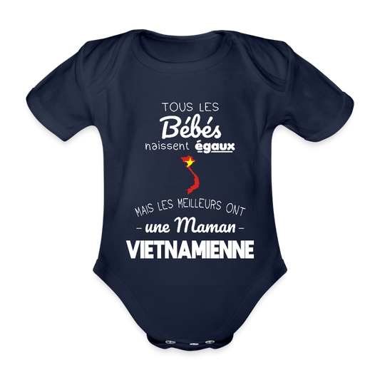 Body Bébé bio manches courtes - Les Meilleurs Ont Une Maman Vietnamienne - marine foncé