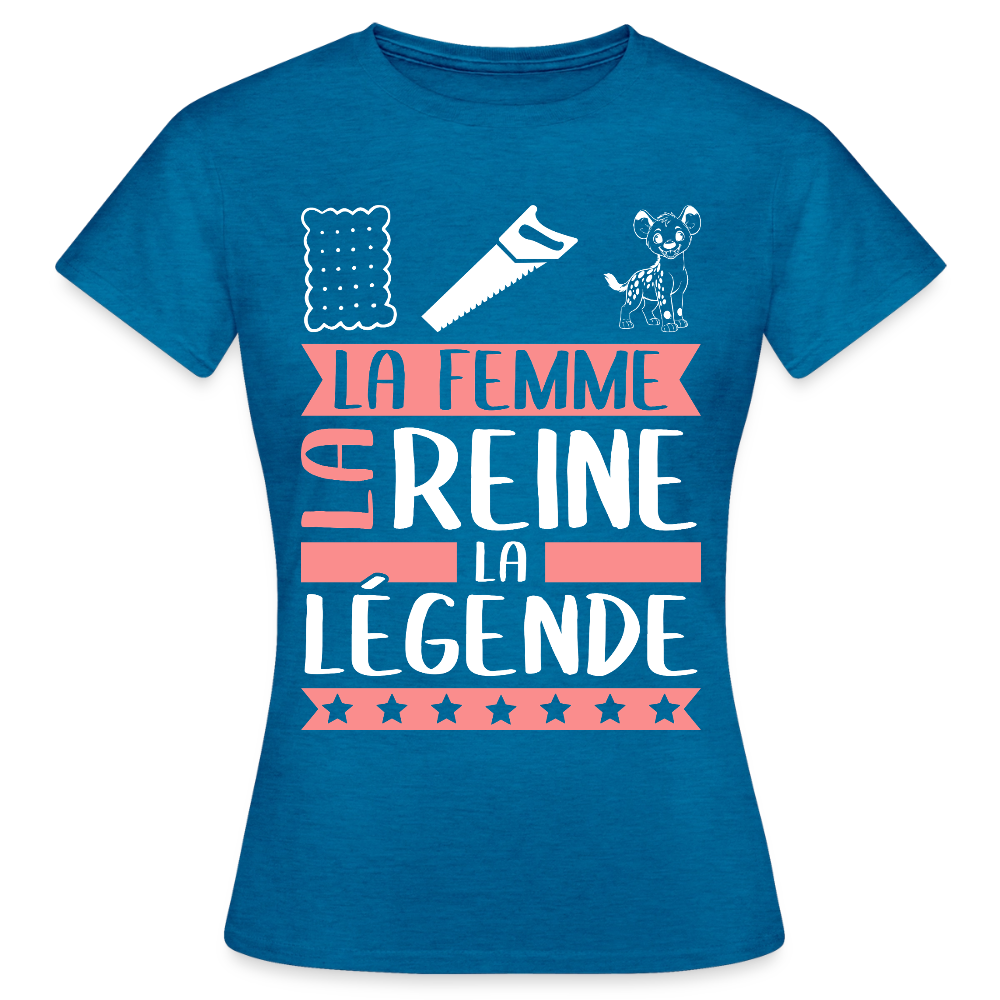 T-shirt femme Lucienne rébus – La femme, la reine, la légende - bleu saphir antique chiné