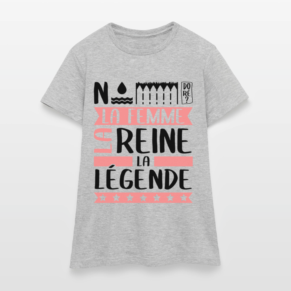 T-shirt femme coloris clair Noémie rébus – La femme, la reine, la légende - gris chiné