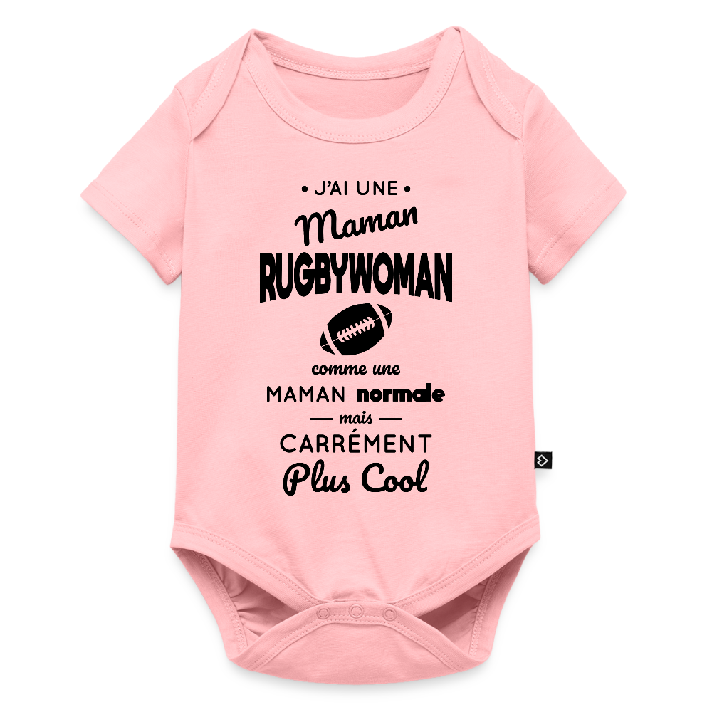 Body Bébé bio manches courtes - J'ai une maman rugbywoman - rose