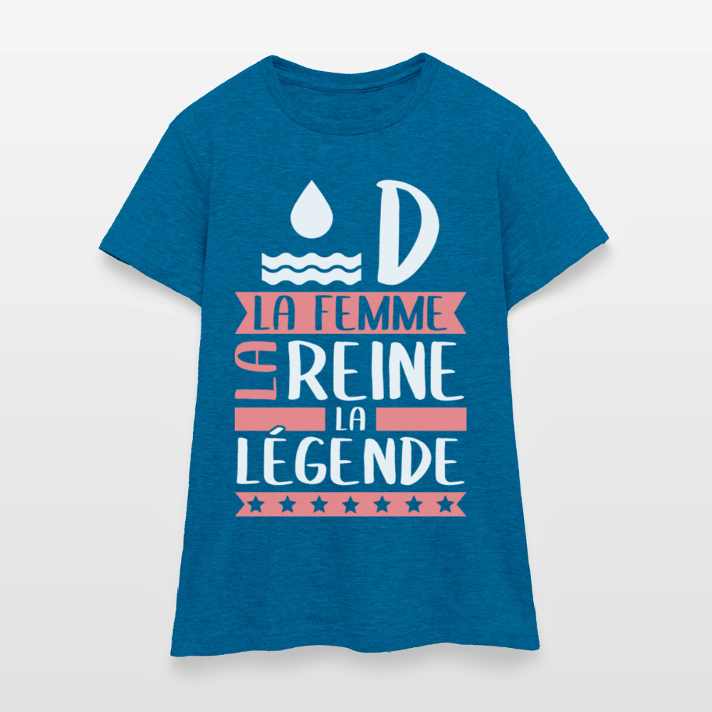 T-shirt femme Aude rébus – La femme, la reine, la légende - bleu saphir antique chiné