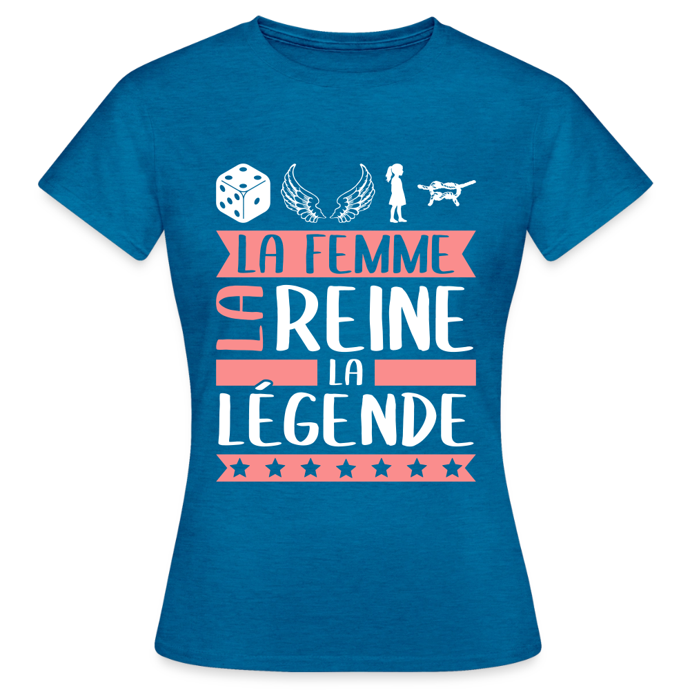 T-shirt femme Delphine rébus – La femme, la reine, la légende - bleu saphir antique chiné