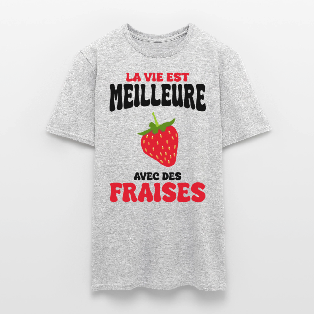 T-shirt Homme - La vie est meilleure avec des fraises - gris chiné