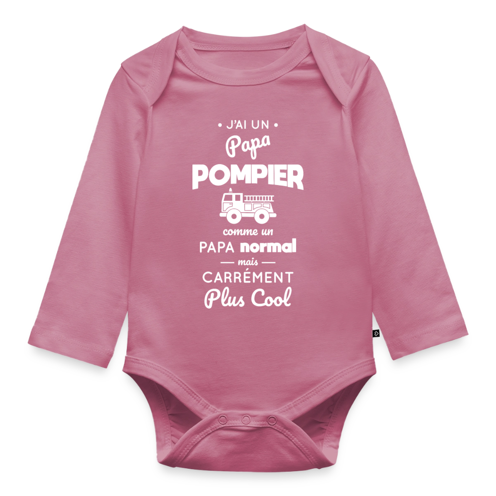 Body Bébé bio manches longues - J'ai un papa pompier - mauve