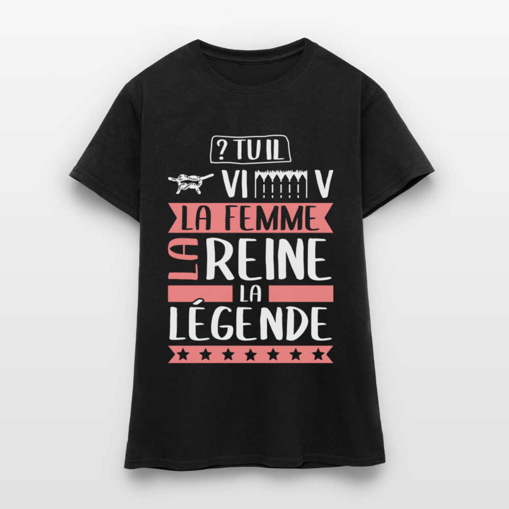 T-shirt femme Geneviève rébus – La femme, la reine, la légende - noir