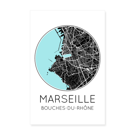 Poster Marseille - Plan Marseille - 20 x 30 cm - blanc