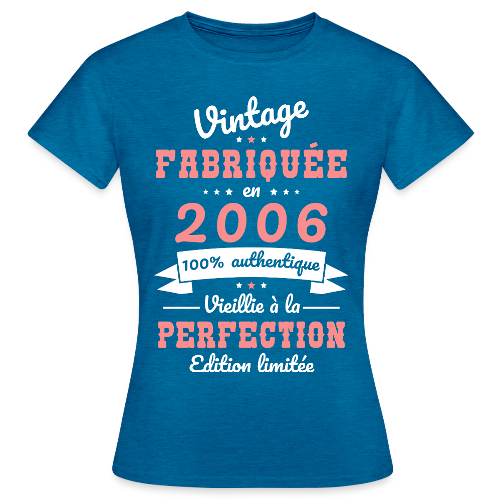 T-shirt anniversaire femme 20 ans – Vintage 2006 - bleu saphir antique chiné